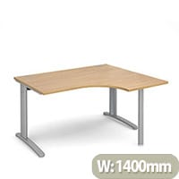 TR10 right hand ergonomic desk 1400mm - silver frame, oak top