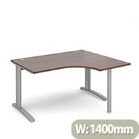 TR10 right hand ergonomic desk 1400mm - silver frame, walnut top