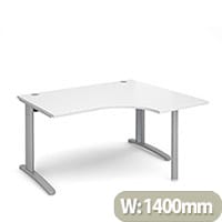 TR10 right hand ergonomic desk 1400mm - silver frame, white top