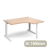 TR10 right hand ergonomic desk 1400mm - white frame, beech top