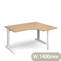 TR10 right hand ergonomic desk 1400mm - white frame, oak top