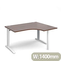 TR10 right hand ergonomic desk 1400mm - white frame, walnut top
