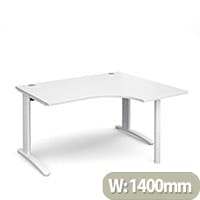 TR10 right hand ergonomic desk 1400mm - white frame, white top