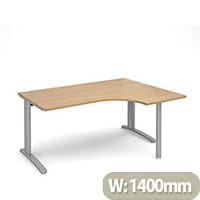 TR10 right hand ergonomic desk 1600mm - silver frame, oak top
