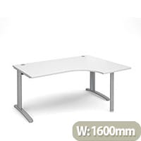 TR10 right hand ergonomic desk 1600mm - silver frame, white top