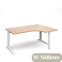 TR10 right hand ergonomic desk 1600mm - white frame, beech top