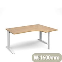 TR10 right hand ergonomic desk 1600mm - white frame, oak top