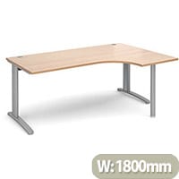 TR10 right hand ergonomic desk 1800mm - silver frame, beech top
