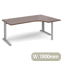 TR10 right hand ergonomic desk 1800mm - silver frame, walnut top