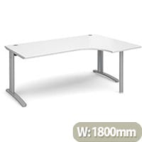 TR10 right hand ergonomic desk 1800mm - silver frame, white top