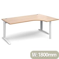 TR10 right hand ergonomic desk 1800mm - white frame, beech top