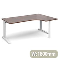 TR10 right hand ergonomic desk 1800mm - white frame, walnut top