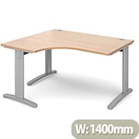 TR10 deluxe left hand ergonomic desk 1400mm - silver frame, beech top