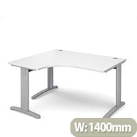 TR10 deluxe left hand ergonomic desk 1400mm - silver frame, white top