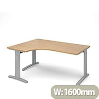 TR10 deluxe left hand ergonomic desk 1600mm - silver frame, oak top