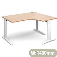 TR10 deluxe right hand ergonomic desk 1400mm - white frame, beech top