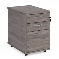Tall Mobile 3 Drawer Pedestal With Silver Handles 600Mm Deep - Grey Oak
