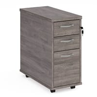 Tall Slimline Mobile 3 Drawer Pedestal With Silver Handles 600Mm Deep - Grey Oak