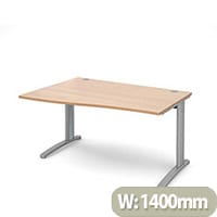 TR10 left hand wave desk 1400mm - silver frame, beech top