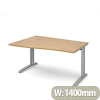 TR10 left hand wave desk 1400mm - silver frame, oak top