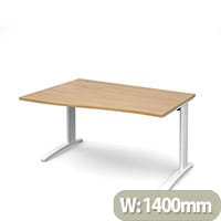 TR10 left hand wave desk 1400mm - white frame, oak top