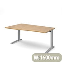 TR10 left hand wave desk 1600mm - silver frame, oak top