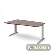 TR10 left hand wave desk 1600mm - silver frame, walnut top