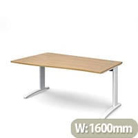 TR10 left hand wave desk 1600mm - white frame, oak top