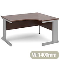 Vivo right hand ergonomic desk 1400mm - silver frame, walnut top