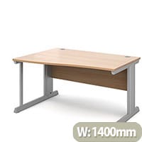 Vivo left hand wave desk 1400mm - silver frame, beech top