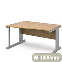 Vivo left hand wave desk 1400mm - silver frame, oak top
