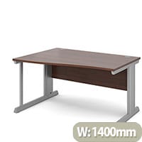 Vivo left hand wave desk 1400mm - silver frame, walnut top