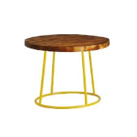Max Coffee Table - Yellow Base - Rustic Solid Wood Top - 600mm Diameter - Indoor Only