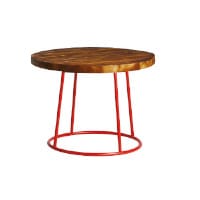 MAX Coffee Table - Red Base - Rustic Solid Wood Top - 750mm Diameter - Indoor Only