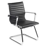 Aria A Medium Back Designer Leather Chrome Cantilever Arm Chair Black AMCA
