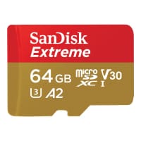 SanDisk Extreme - Flash memory card (microSDXC to SD adapter included) - 64 GB - A2 / Video Class V30 / UHS-I U3 / Class10 - microSDXC UHS-I
