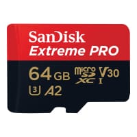 SanDisk Extreme Pro - Flash memory card (microSDXC to SD adapter included) - 64 GB - A2 / Video Class V30 / UHS-I U3 / Class10 - microSDXC UHS-I