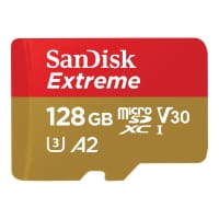 SanDisk Extreme - Flash memory card (microSDXC to SD adapter included) - 128 GB - A2 / Video Class V30 / UHS-I U3 / Class10 - microSDXC UHS-I