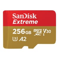 SanDisk Extreme - Flash memory card (microSDXC to SD adapter included) - 256 GB - A2 / Video Class V30 / UHS-I U3 / Class10 - microSDXC UHS-I