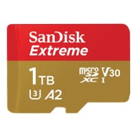 SanDisk Extreme - Flash memory card (microSDXC to SD adapter included) - 1 TB - A2 / Video Class V30 / UHS-I U3 / Class10 - microSDXC UHS-I