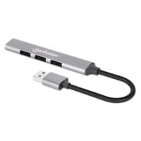 Manhattan USB-A 4-Port Hub, 4x USB-A Ports (1x 5 Gbps USB 3.2 Gen1 aka USB 3.0, 3 x 480 Mbps USB 2.0), Bus Powered, Aluminium, Space Grey, Three Year Warranty, Blister