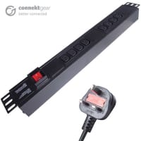 connektgear 3m 8 Way Horizontal Rack Mount Power Extension Block UK Plug to 8 x C13 Sockets - Black