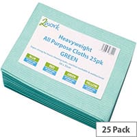2Work Pack of 25 Heavyweight Cleaning Cloths Green