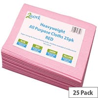 2Work Pack of 25 Heavyweight Cleaning Cloths Red