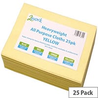 2Work Pack of 25 Heavyweight Cleaning Cloths Yellow