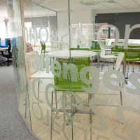 Curved Glass Partitions With Frosted Window Film Design: Sidetrade Office Canteen