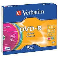 Verbatim DVD-R 16X Non-Printable Slim Case Pack of 5 43557
