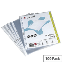 Rexel Premium Top Opening Punched Pockets, A5, 80 Micron (Pack of 100) - High Quality Pockets for Document Storage