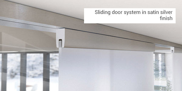 sliding door system in satin silver finish