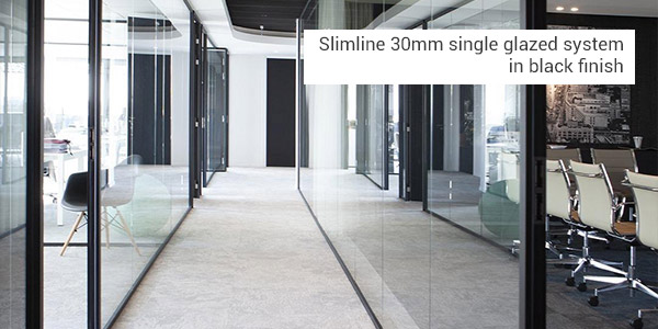 slimline 30mm single glazed system in black finish